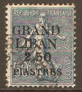 Lebanon 1924 2,50p on 50c Blue. SG9.